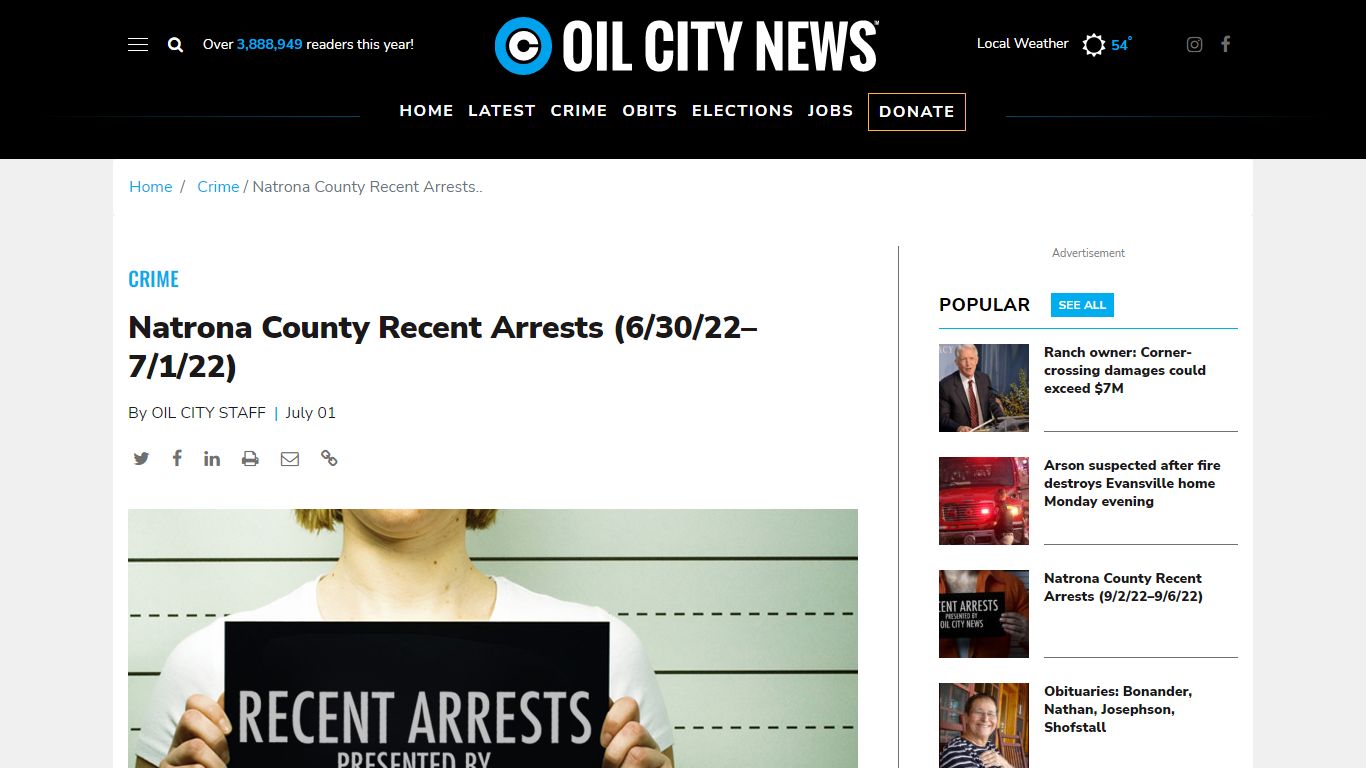 Natrona County Recent Arrests (6/30/22–7/1/22) - Oil City News